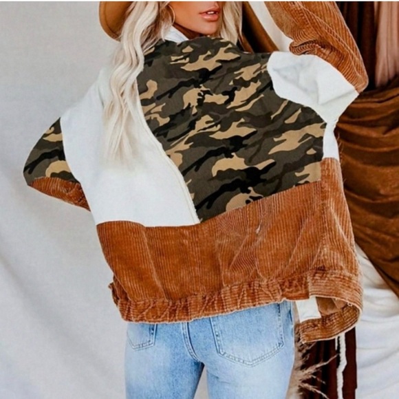 POL Camel Mix It Up Denim patch jacket NWOT - Picture 2 of 6